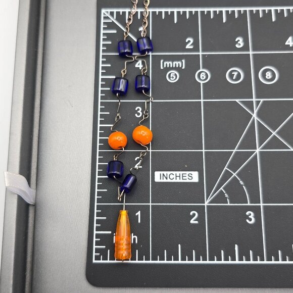 VTG Artisian Necklace Sterling Silver Cobalt Blue & Orange Beaded Necklace 16" - Picture 11 of 11